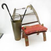 Cross Cut Saw, Camel Saddle, Tall Brass Bucket