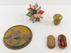 Folk Art Carved Wood Plaque, Paper Mache Peanut