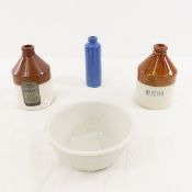 Unmarked Stoneware- Blue Bottle, White Bowl, Jug