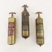 3 Vintage Brass 1 Quart Fire Extinguishers