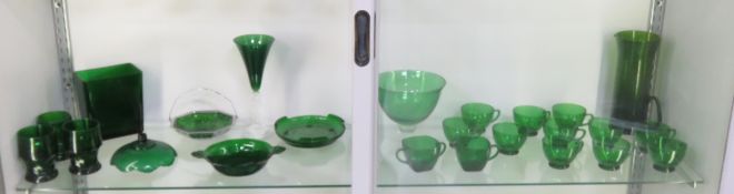 Assorted vintage Green Glass Serving Pieces