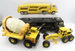 2 Tonka Car Carriers, Grader & Cement Mixer