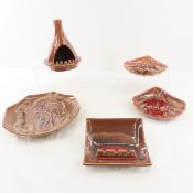 5 Red Wing MCM Brown & Red Drip Glaze Ashtrays