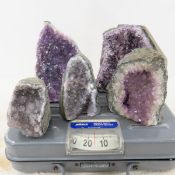 5 Amethyst Crystal Clusters With Flat Bases