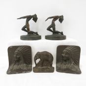 Cast Iron Bookends, Native, Art Deco Bronze