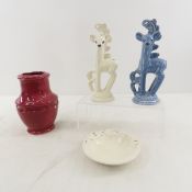 2 Red Wing Deer Figures, Vase and Ashtray