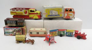 8 Tin Litho Trucks, Wind-ups,Casey Jr Train & More
