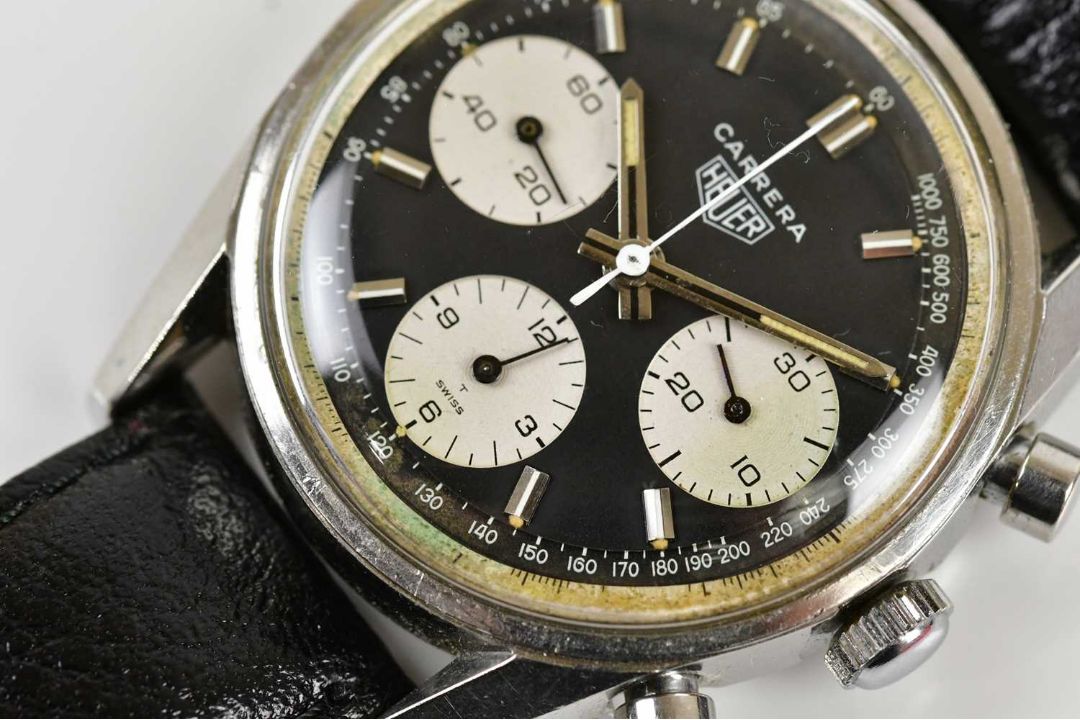 HEUER; a rare vintage gentleman's stainless steel Carrera chronograph wristwatch, the black dial set - Image 3 of 12