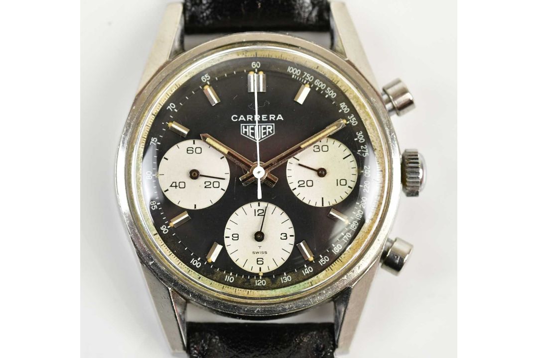 HEUER; a rare vintage gentleman's stainless steel Carrera chronograph wristwatch, the black dial set - Image 12 of 12