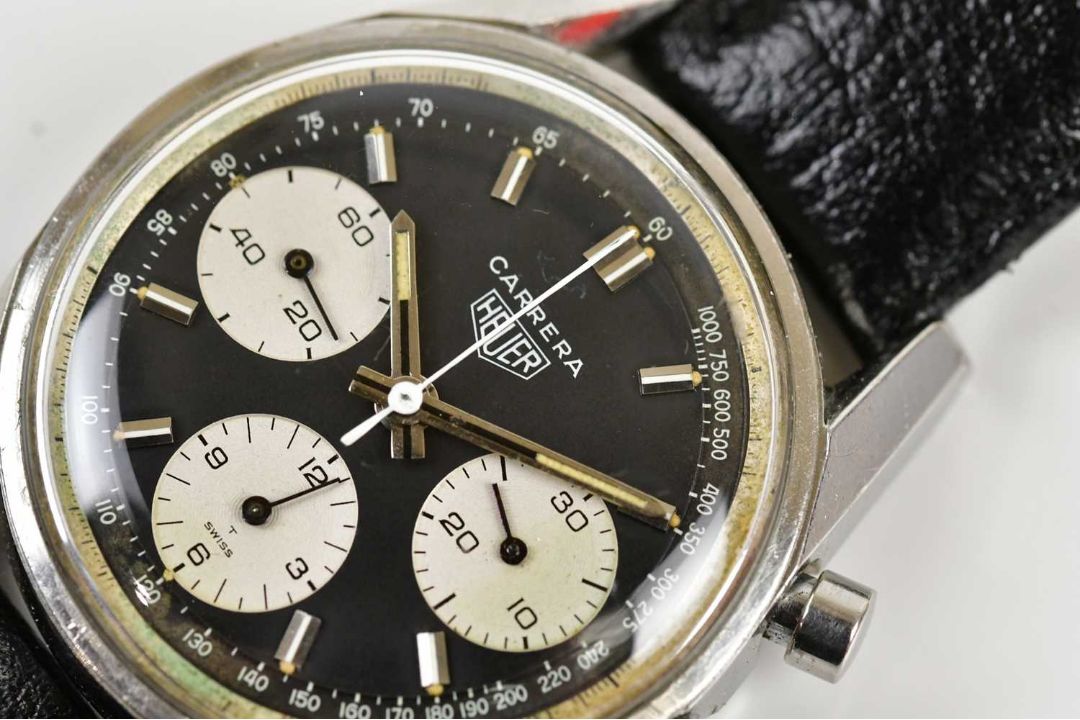 HEUER; a rare vintage gentleman's stainless steel Carrera chronograph wristwatch, the black dial set - Image 2 of 12