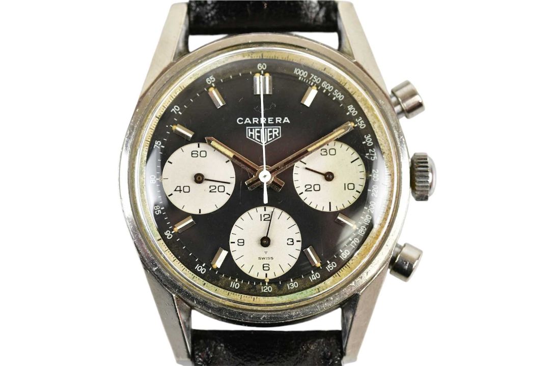 HEUER; a rare vintage gentleman's stainless steel Carrera chronograph wristwatch, the black dial set - Image 1 of 12