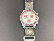 SWATCH, Moonswatch, “Mission to Pluto”, &nbsp;bioceramic, two button quartz chronograph watch,