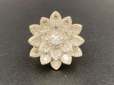 A Lotus flower diamond cluster ring, in a 9 ct yellow gold mount.
