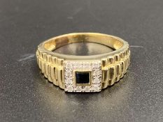 A “Rolex” style, blue sapphire and 9ct yellow gold dress ring.