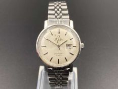 OMEGA, “Seamaster, De Ville” stainless steel automatic, calendar wrist watch,