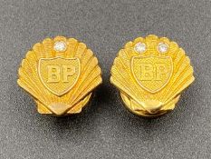 SHELL-MEX & BP LTD, two 1950's 9ct gold and Diamond set “Long Service” lapel badges