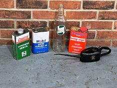 Five Oil Cans and Bottle Mobil, Castrol Etc