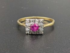 Ruby & Diamond 18ct gold square cluster ring