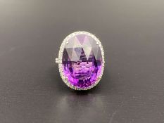 Amethyst & Diamond oval 18ct white gold ring