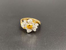 Yellow & White Diamond cluster 18ct gold ring,