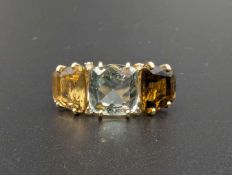 Citrine, Green Amethyst & Smoky Quartz ring
