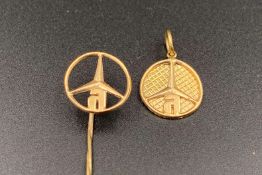 MERCEDES-BENZ, unmarked yellow metal pendant and tiepin