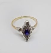 Diamant Saphir Damenring, um 1920
