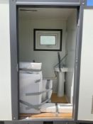 UNUSED PORTABLE HANDICAP BATHROOM UNIT WITH HANDICAP ACCESSIBLE, ELECTRIC & PLUMBING HOOK UP WITH...