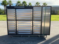 UNUSED STEELMAN STAINLESS STEEL WORK BENCH, 7FT, 35DRAWERS, KEYS TO LOCK, ANIT-SLIP MAT, ALUMINUM...