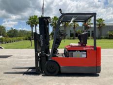 TOYOTA FORKLIFT MODEL 5FBE15, ELECTRIC, APPROX MAX CAPACITY 3120, MAX HEIGHT 147in, TILT , SIDE
