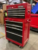 CRAFTSMAN INDUSTRIAL PARTS CABINET / TOOL BOX ON WHEELS WITH CONTENTS , APPROX 30? W x 18? L x 49...