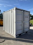 8FT OFFICE / STORAGE CONTAINER, FORK POCKETS WITH SIDE DOOR ENTRANCE & SIDE WINDOW, APPROX 86'' T...