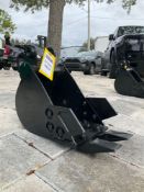 ( 1 ) UNUSED BUCKET WITH TEETH ATTACHMENT FOR MINI EXCAVATOR, APPROX 8IN WIDE...