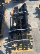 NEW/UNUSED EXCAVATOR ATTACHMENT PACKAGE, QTY 8) PIECES INCLUDE RAKE, RIPPER, GRABER, ASSORTED BUC...