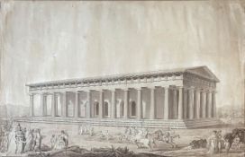 Tempel des Hephaistos oder Theseion zu Athen mit Figurenstaffage, Monogramm 