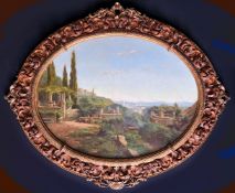 Italien, unbekannter Künstler, Idyllische Landschaft, Blick auf einen Park mit verschiedenen