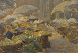 Joseph Oppenheimer (1876 Würzburg -1966 Montreal). Am Würzburger Markt. Signiert, Öl/Holz, 19 x
