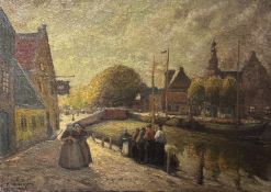 Alfred Hermann Helberger (1871-1946), Kanal in den Niederlanden mit Figurenstaffage, signiert, verso