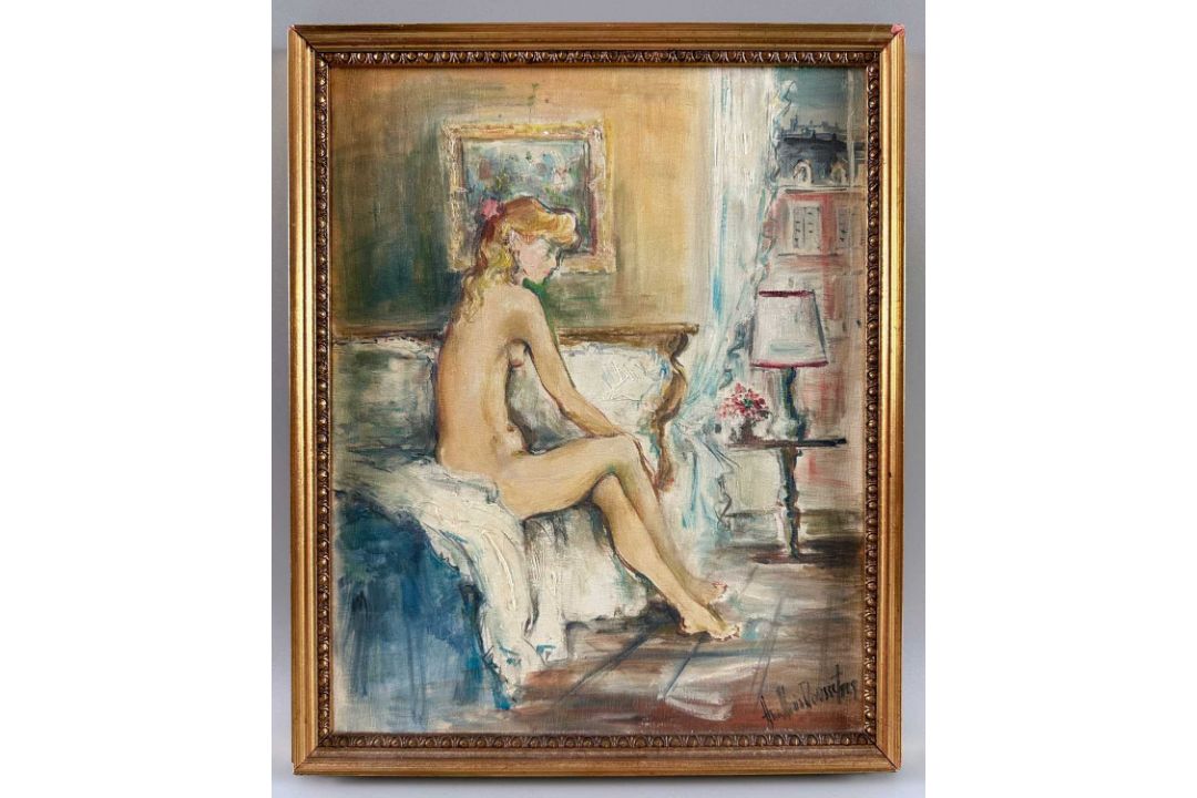 Dousset, Ana Maria (tätig 1. Hälfte / Mitte 20. Jahrhundert), Ölgemälde Akt auf dem Bett, wohl Paris - Bild 1 aus 5