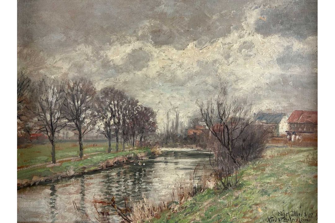 Müller, Eduard Josef (1851-1922), Ölgemälde um 1915 Nidda bei Eschersheim Frankfurt am Main - Bild 3 aus 8
