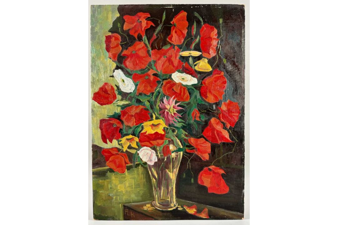 Monogrammist A.H. , Ölgemälde Stillleben mit Mohn - Bild 3 aus 8