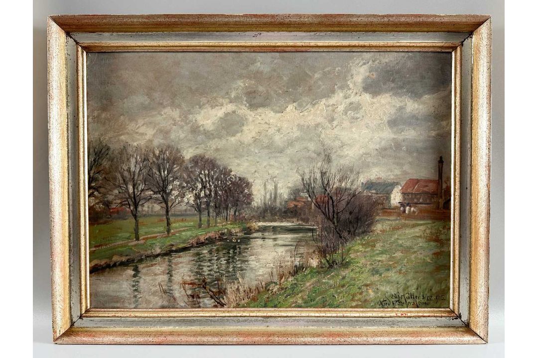 Müller, Eduard Josef (1851-1922), Ölgemälde um 1915 Nidda bei Eschersheim Frankfurt am Main - Bild 1 aus 8