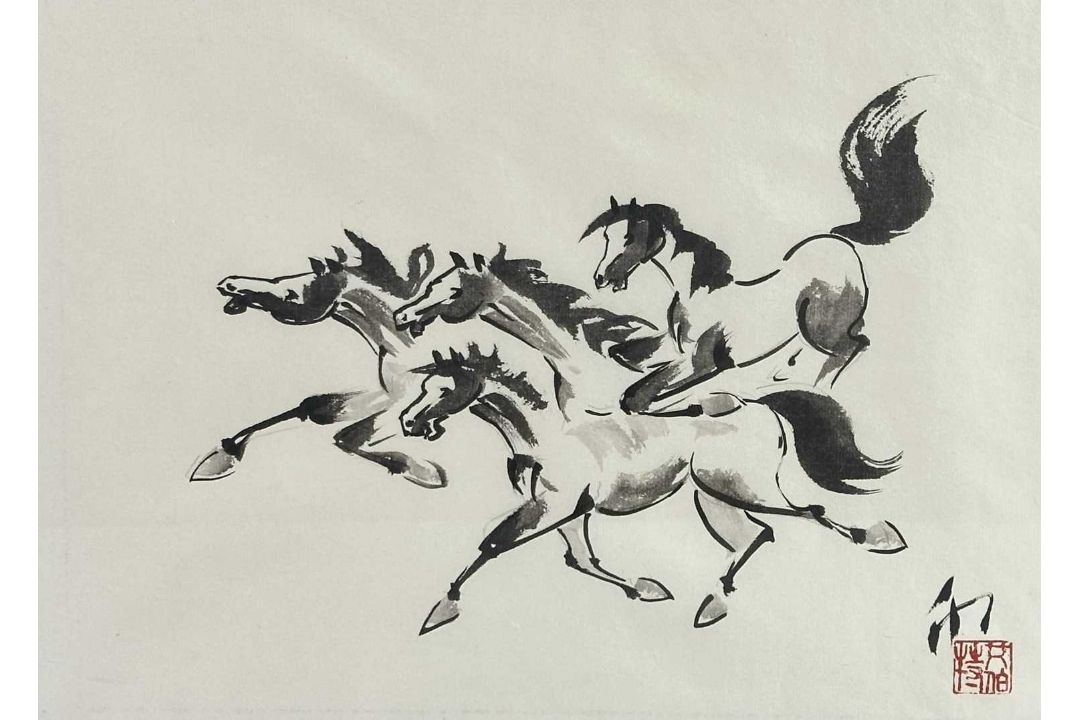 Beihong, Xu (1895-1953) nach, Tusche Malerei signiert 币 , Pferde - Bild 3 aus 6