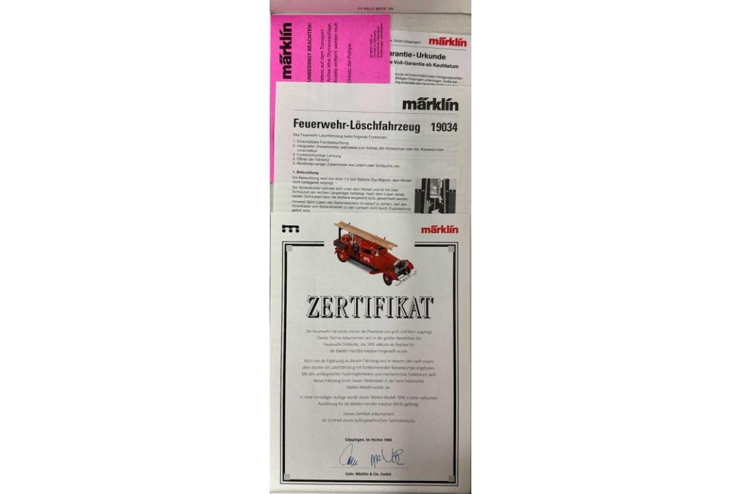 Märklin Metall 19034 Feuerwehr Löschfahrzeug, mit Originalverpackung und Zertifikat - Bild 5 aus 5