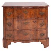 A Dutch walnut serpentine front chest of drawers in 18th century style,