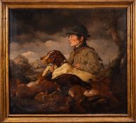 French School, 19th Century A young game keeper with his hound and game Oil on canvas 98.5 x 110cm.
