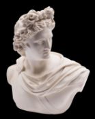 A Parian bust of the Apollo Belvedere, impressed verso C. Delpech Fecit, circa 1870, 28cm high.