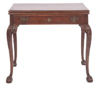 A George III stained hardwood, possibly padouk card table,