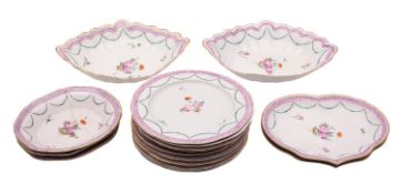 A Derby porcelain dessert service, comprising three shell shaped dishes, two oval dishes,