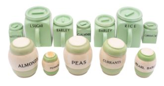 A part suite of Poutney (Bristol) pottery kitchen storage jars,